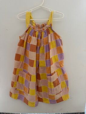 Open Edit Girls Plaid Sundress with Pockets - Yellow, Orange, Lavender